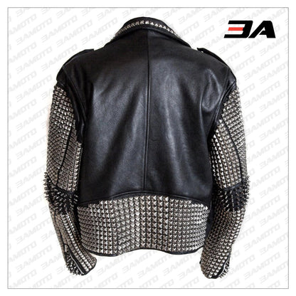 Handmade Mens Black Fashion Punk Style Studded Leather Jacket Biker Jacket - 3A MOTO LEATHER