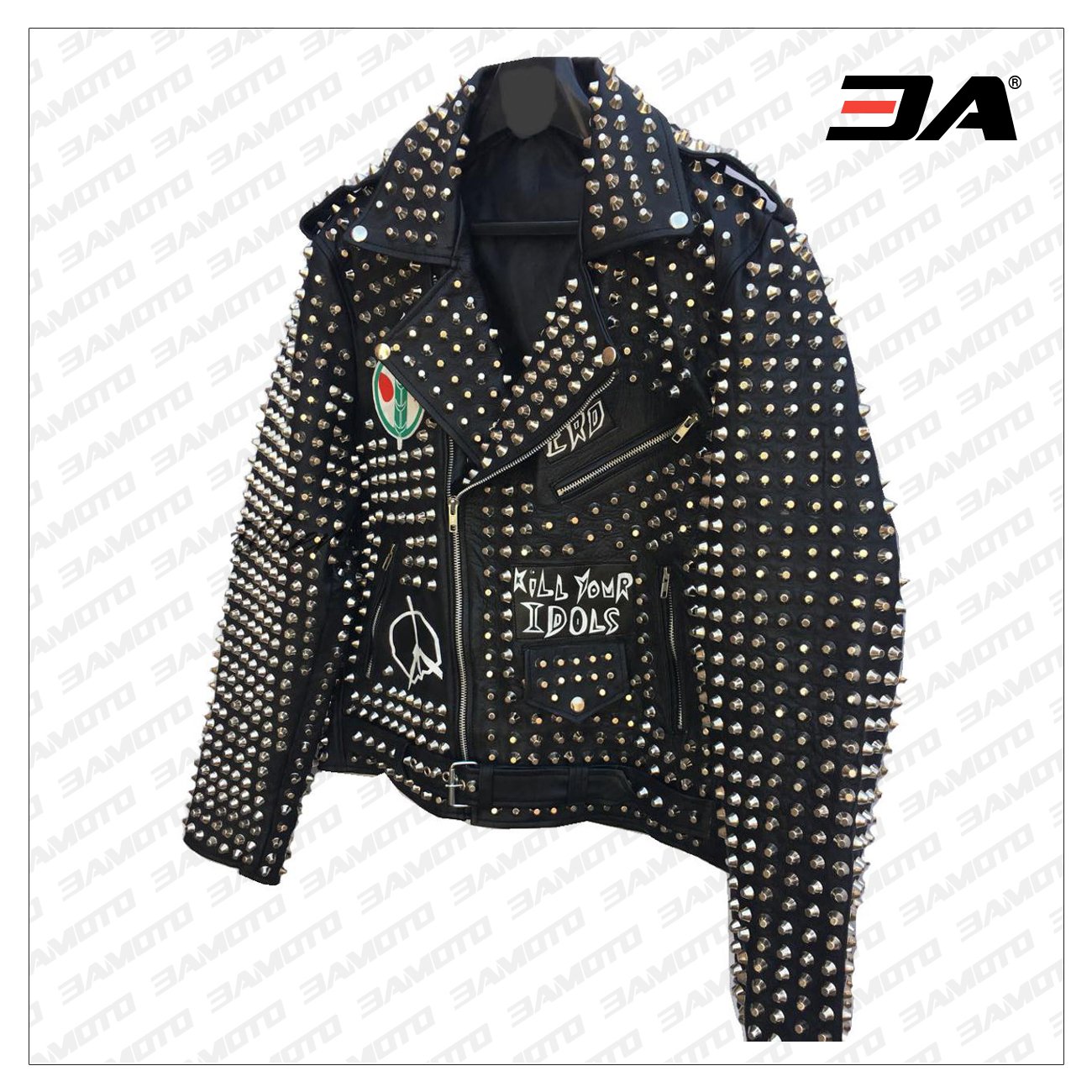 Handmade Mens Black Fashion Studded Punk Style Leather Jacket - 3A MOTO LEATHER