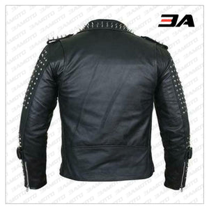Handmade Mens Black Fashion Punk Style Studded Leather Jacket - 3A MOTO LEATHER