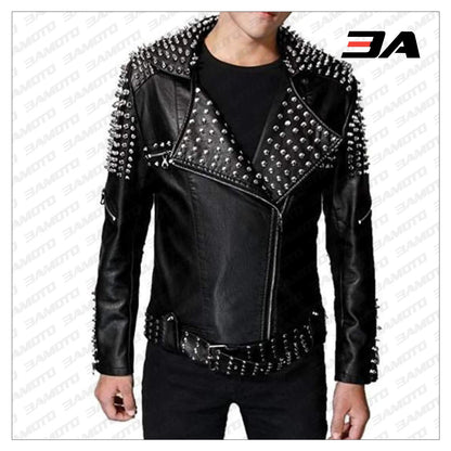 Handmade Men's Black Fashion Studded Punk Style Leather Jacket - 3A MOTO LEATHER