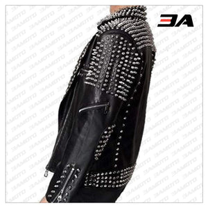 Handmade Men's Black Fashion Studded Punk Style Leather Jacket - 3A MOTO LEATHER