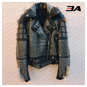 Handmade Mens Black Fashion Studded Punk Style Leather Jacket - 3A MOTO LEATHER