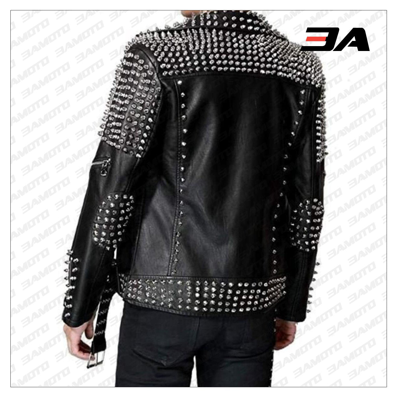 Handmade Men's Black Fashion Studded Punk Style Leather Jacket - 3A MOTO LEATHER