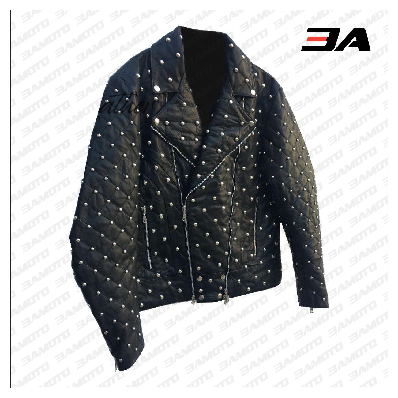 Handmade Mens Black Fashion Studded Punk Style Leather Jacket - 3A MOTO LEATHER