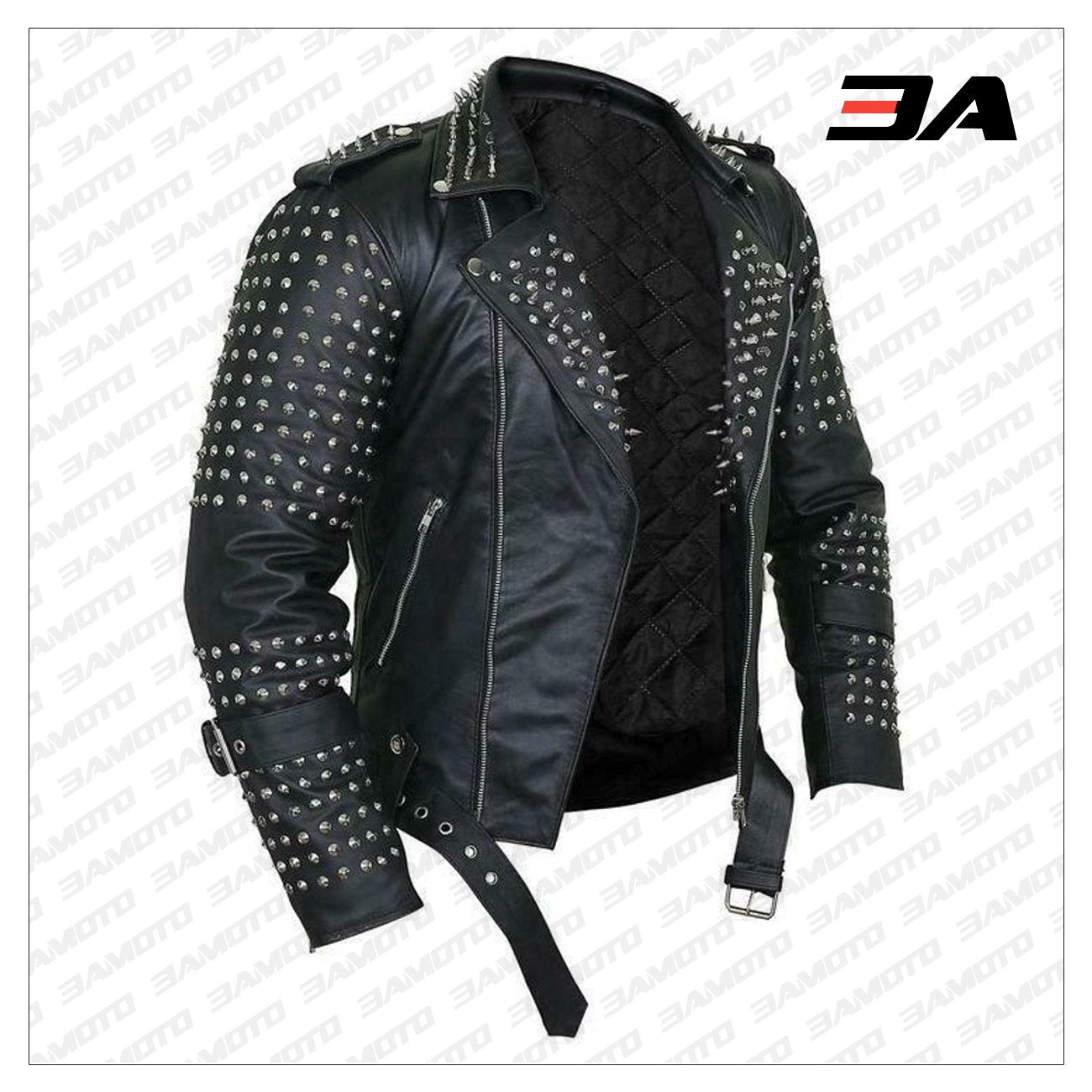 Handmade Mens Black Fashion Punk Style Studded Leather Jacket - 3A MOTO LEATHER