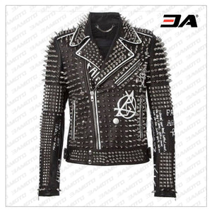 Handmade Mens Black Fashion Studded Punk Style Leather Jacket - 3A MOTO LEATHER