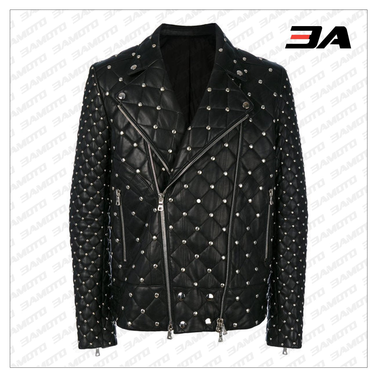 Handmade Mens Black Fashion Studded Punk Style Leather Jacket - 3A MOTO LEATHER