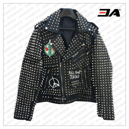 Handmade Mens Black Fashion Studded Punk Style Leather Jacket - 3A MOTO LEATHER