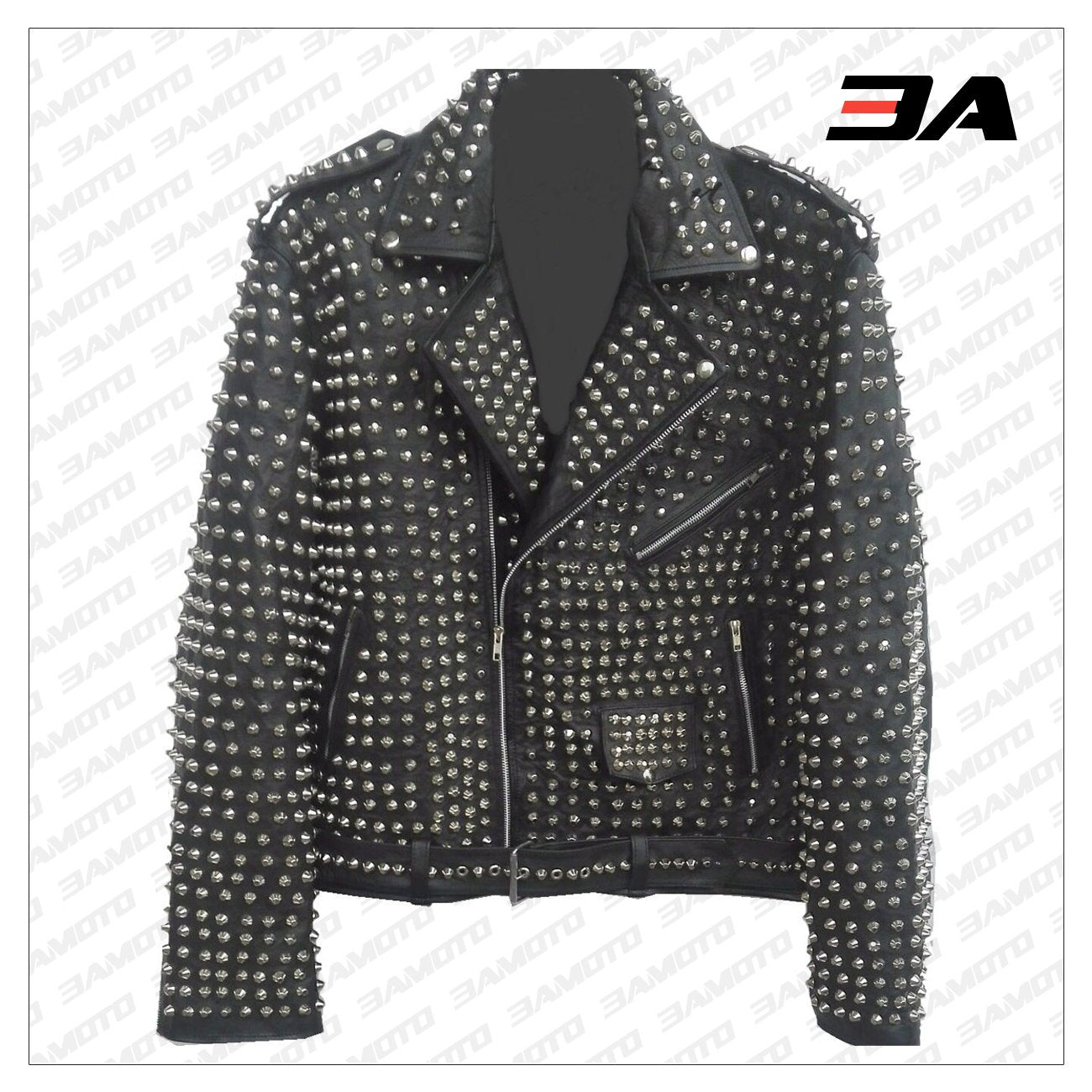 Handmade Mens Black Fashion Studded Punk Style Biker Leather Jacket - 3A MOTO LEATHER