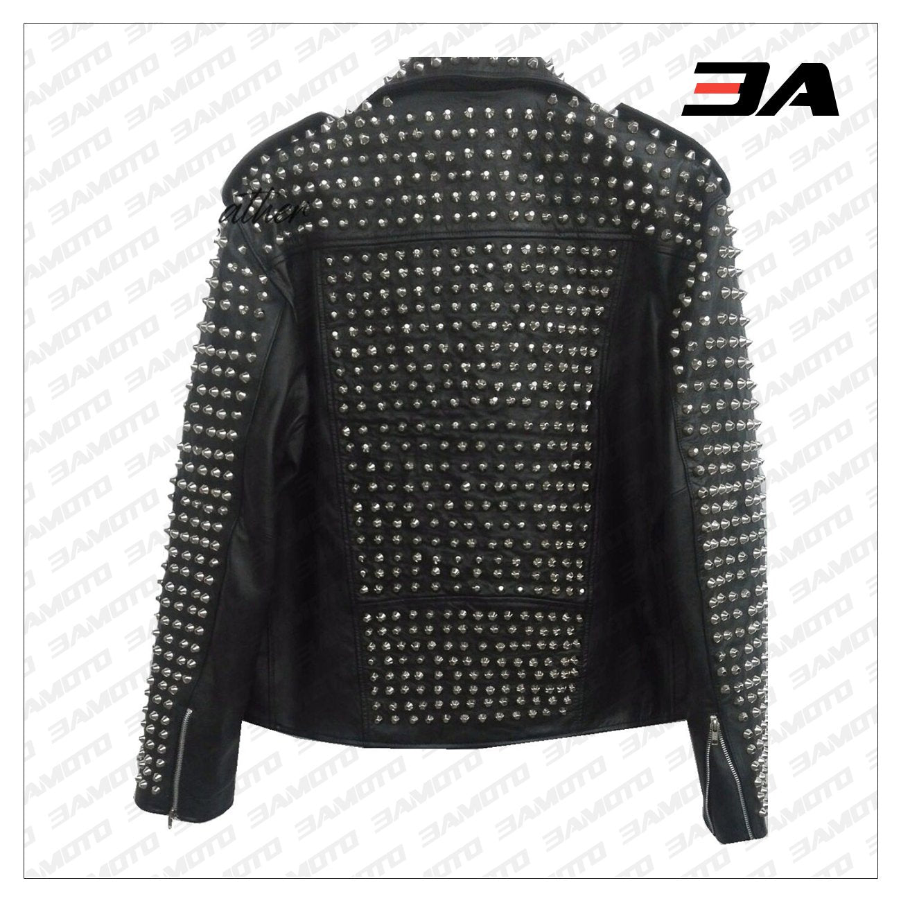 Handmade Mens Black Fashion Studded Punk Style Biker Leather Jacket - 3A MOTO LEATHER