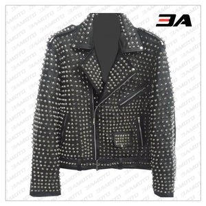 Handmade Mens Black Fashion Studded Punk Style Biker Leather Jacket - 3A MOTO LEATHER