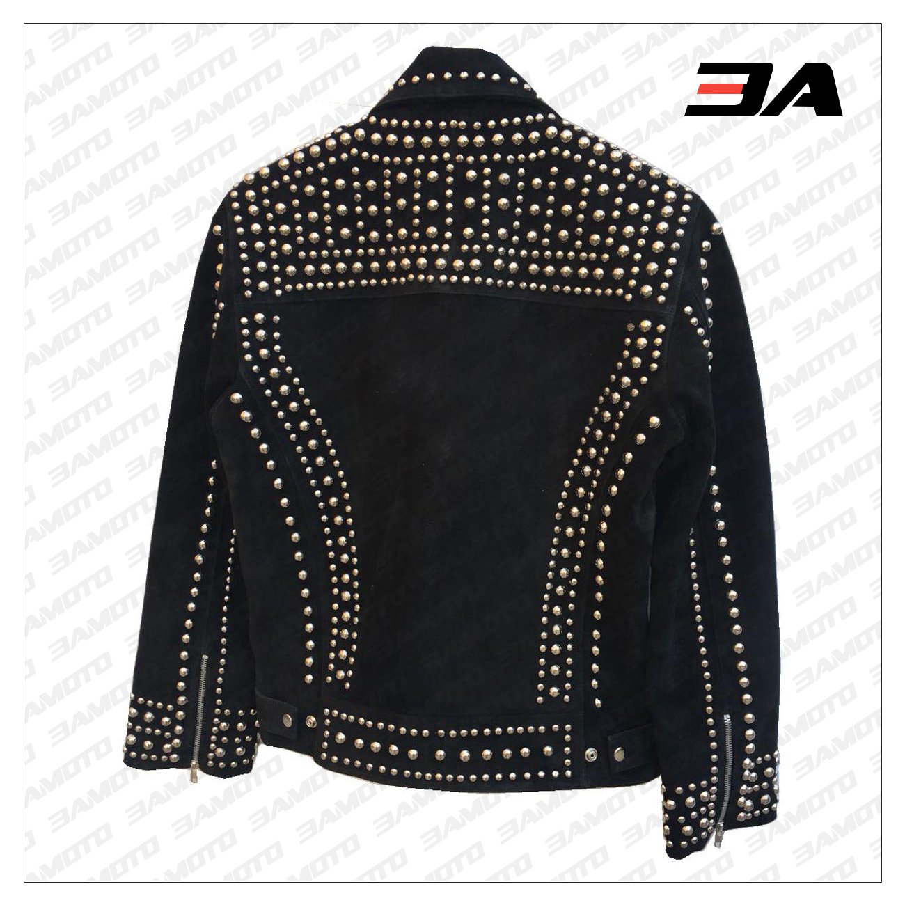 Handmade Mens Black Fashion Studded Punk Style Suede Jacket - 3A MOTO LEATHER