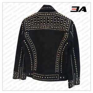 Handmade Mens Black Fashion Studded Punk Style Suede Jacket - 3A MOTO LEATHER