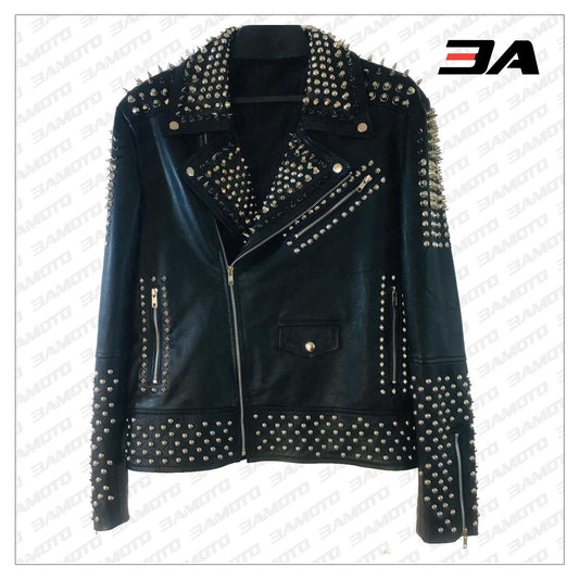 Handmade Men's Black Leather Studded Punk Style jacket - 3A MOTO LEATHER - 3amoto shop