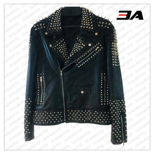 Handmade Men's Black Leather Studded Punk Style jacket - 3A MOTO LEATHER
