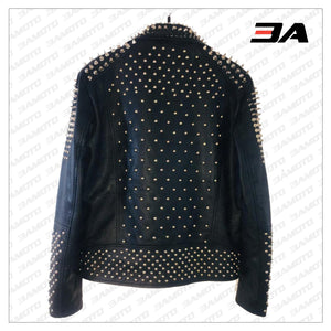 Handmade Men's Black Leather Studded Punk Style jacket - 3A MOTO LEATHER