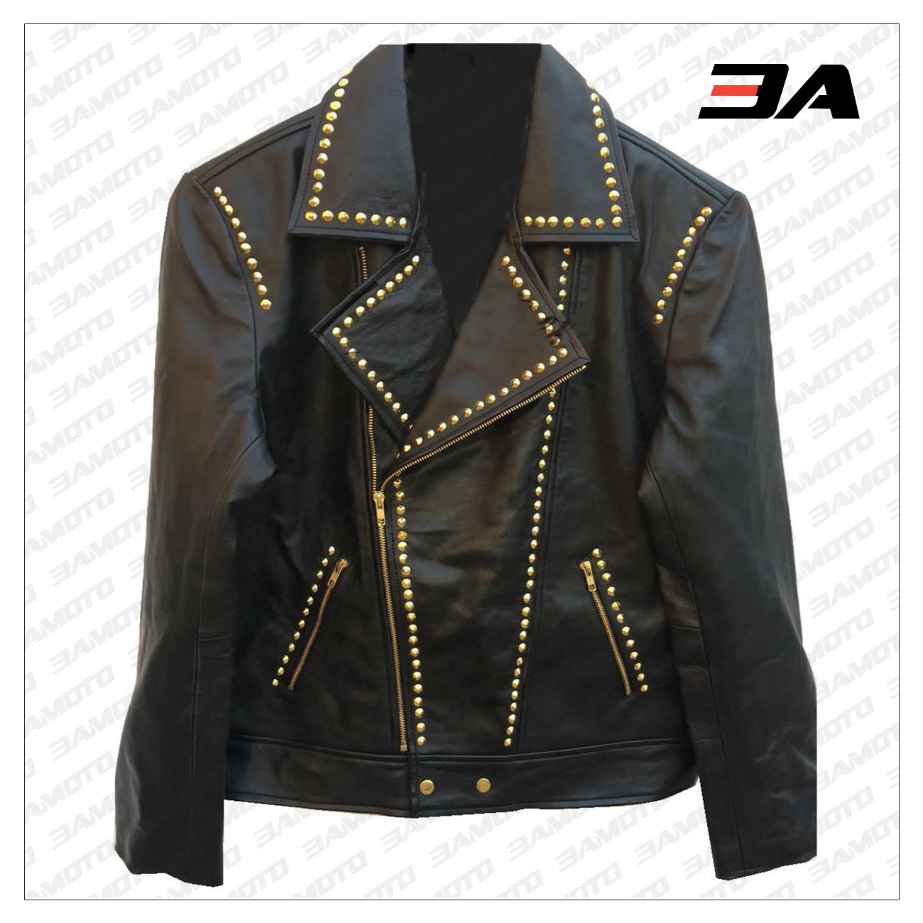 Handmade Mens Black fashion Studded Punk Style Leather Jacket - 3A MOTO LEATHER