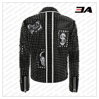 Handmade Mens Fashion Studded Punk Style Leather Jacket - 3A MOTO LEATHER