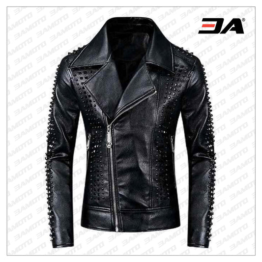 Handmade Mens Studded Leather Jacket,Rock Punk Style Leather Jacket - 3A MOTO LEATHER - Fashion Leather Jackets USA - 3AMOTO