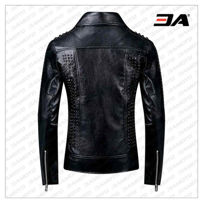 Handmade Mens Studded Leather Jacket,Rock Punk Style Leather Jacket - 3A MOTO LEATHER