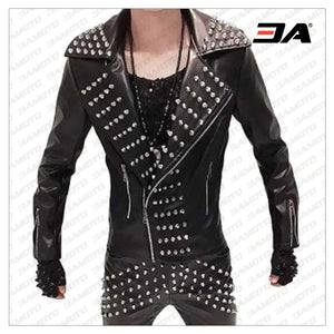Handmade Mens Studded Leather Jacket with Silver Studs,Rock Style Leather Jacket, Stylish Leather jacket - 3A MOTO LEATHER