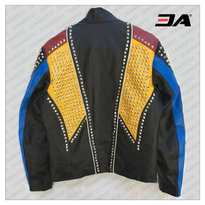 Handmade Multi Color Biker Jackets, Real Leather Studded Jackets For Men - 3A MOTO LEATHER