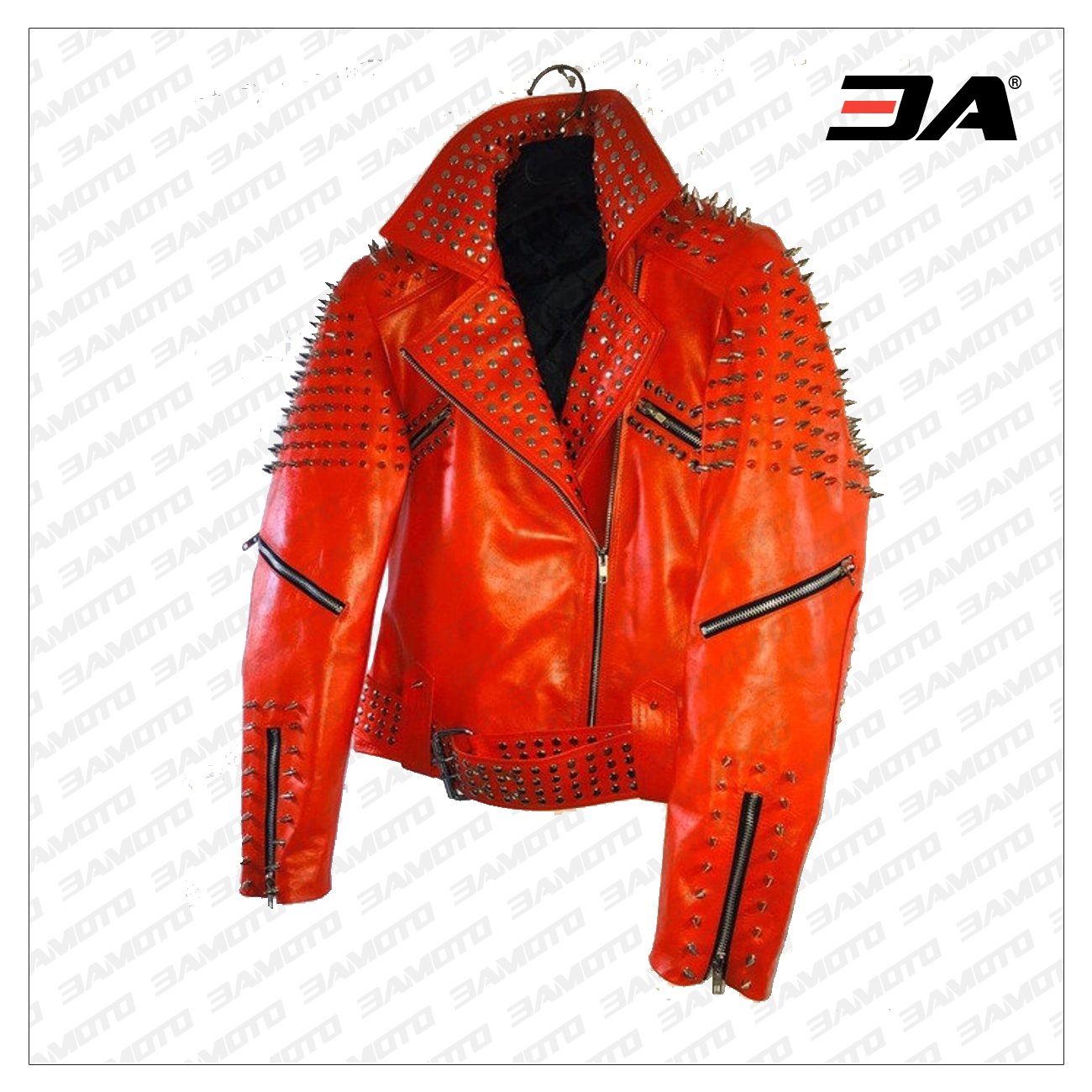 Handmade Red Punk Biker Jackets, Casual Leather Studded Jackets For Men - 3A MOTO LEATHER