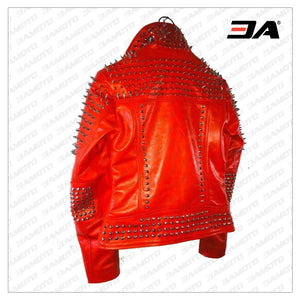 Handmade Red Punk Biker Jackets, Casual Leather Studded Jackets For Men - 3A MOTO LEATHER