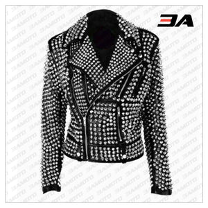 Handmade Women Black Fashion Studded Punk Style Leather Jacket - 3A MOTO LEATHER