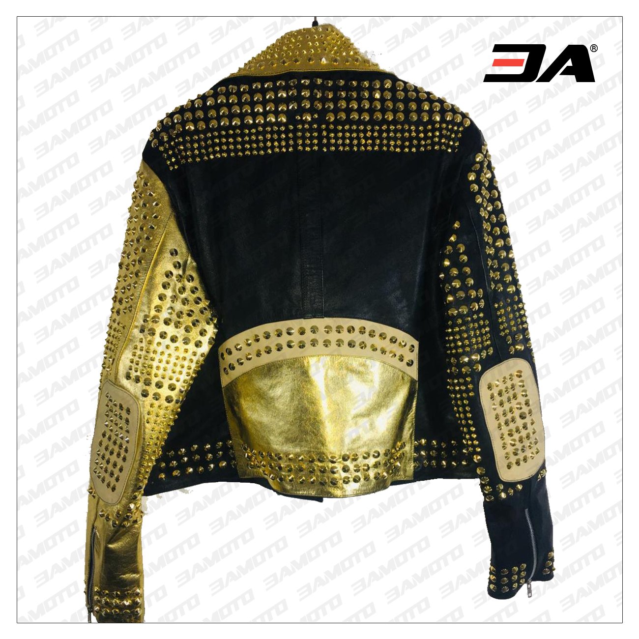 Handmade Women Black & Golden Leather Studded Punk Style Jacket - 3A MOTO LEATHER