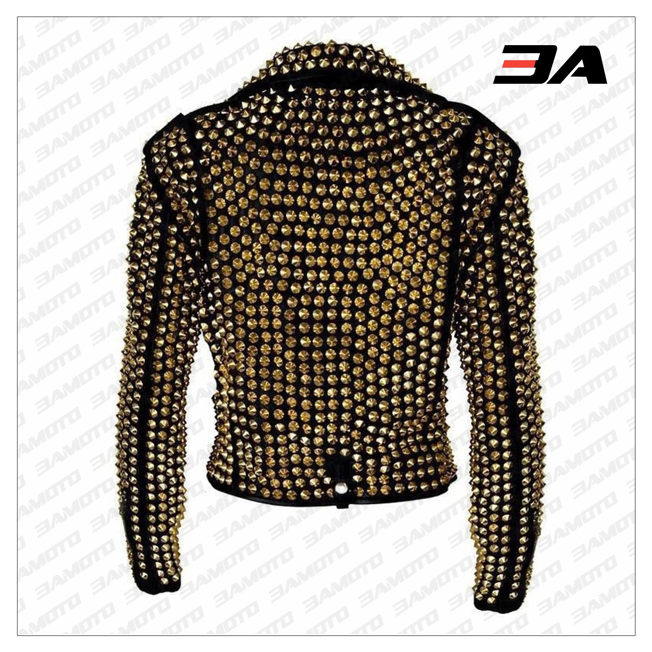 Handmade Women's Black Fashion Golden Studded Punk Style Leather Jacket - 3A MOTO LEATHER