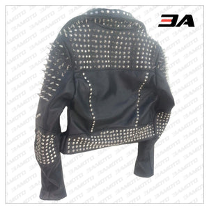 Handmade Womens Black Fashion Studded Punk Style Leather Jacket - 3A MOTO LEATHER