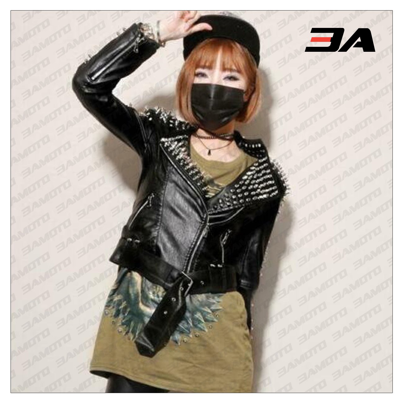 Handmade Women's Black Fashion Studded Punk Style Leather Jacket - 3A MOTO LEATHER