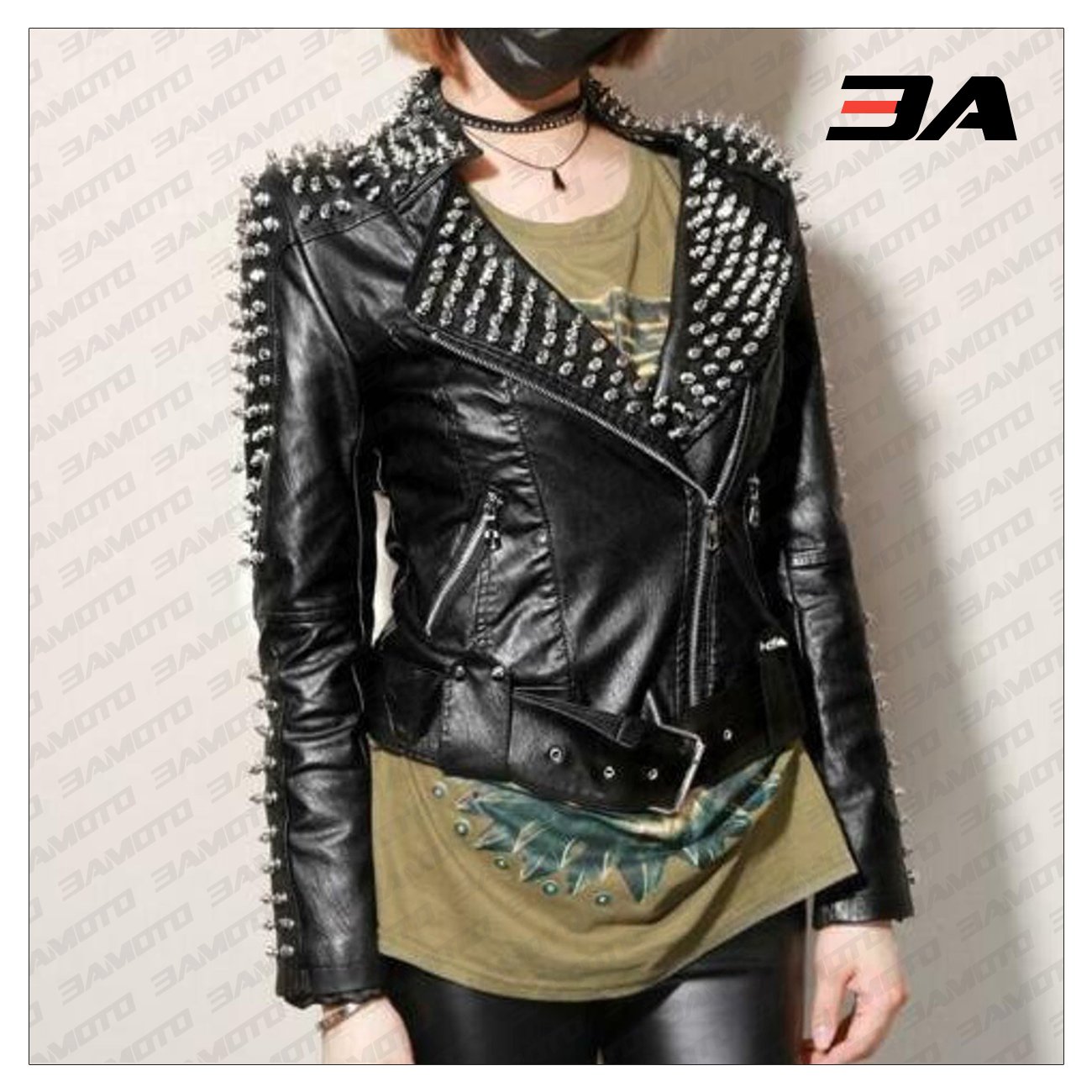 Handmade Women's Black Fashion Studded Punk Style Leather Jacket - 3A MOTO LEATHER