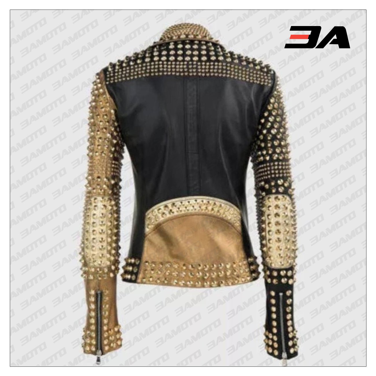 Handmade Womens Fashion Golden Studded Punk Style Leather Jacket - 3A MOTO LEATHER