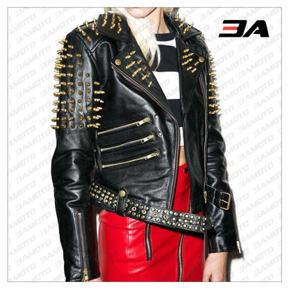 Handmade Womens Plain Black Fashion Studded Punk Style Jacket - 3A MOTO LEATHER