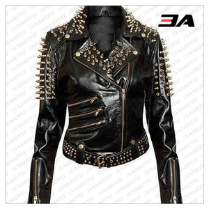 Handmade Womens Plain Black Fashion Studded Punk Style Jacket - 3A MOTO LEATHER
