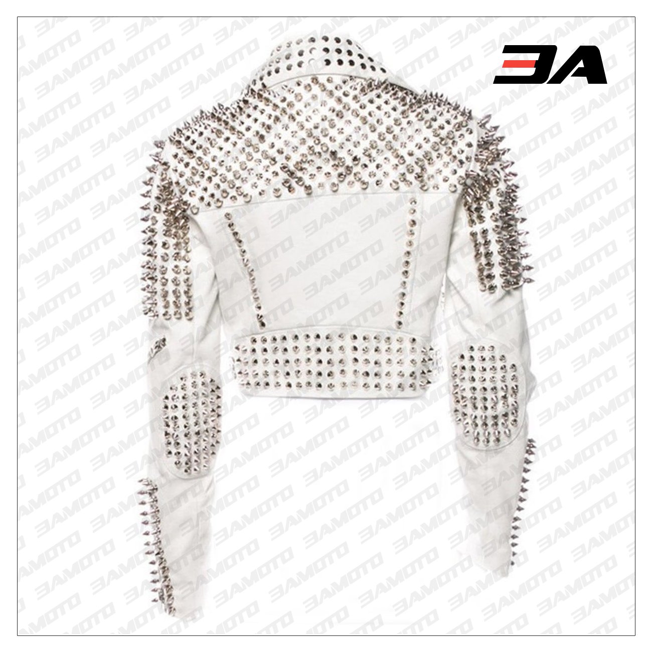 Handmade Womens White Fashion Studded Punk Style Leather Biker Jacket - 3A MOTO LEATHER