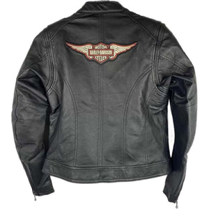 Harley Davidson Black Orange Logo Leather Jacket Back