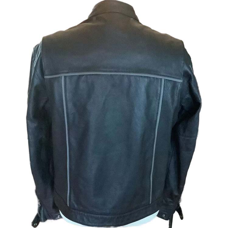 Harley Davidson Black and Orange Leather Jacket Back