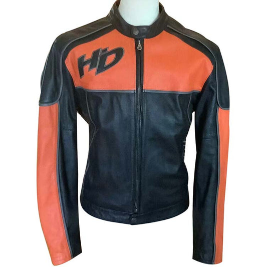 Harley Davidson Black and Orange Leather Jacket - Fashion Leather Jackets USA - 3AMOTO
