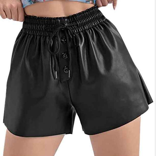 High Waisted Black Leather Shorts for Women - Fashion Leather Jackets USA - 3AMOTO