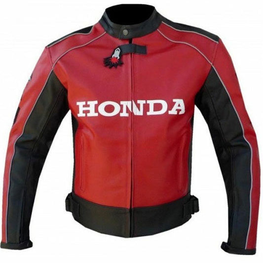 Honda Red Unique Wing Motorcycle Racing Cowhide Leather Jacket - Fashion Leather Jackets USA - 3AMOTO
