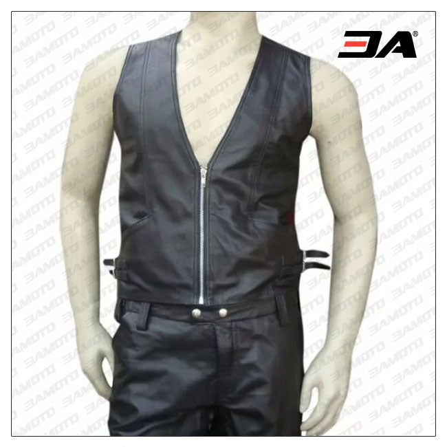 Hunter Style Mens Black Leather Vest