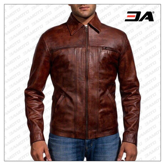 Inception Brown Racer Leather Jacket - Fashion Leather Jackets USA - 3AMOTO