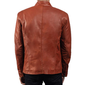 Ionic Tan Brown Biker Leather Jacket For Mens
