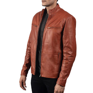 Ionic Tan Brown Leather Jacket For Mens