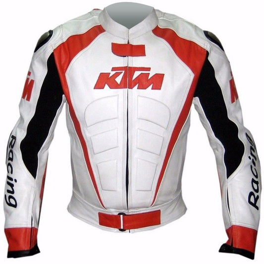 KTM Racing Motorcycle Leather Jacket with Safety Pads - 3amoto shop