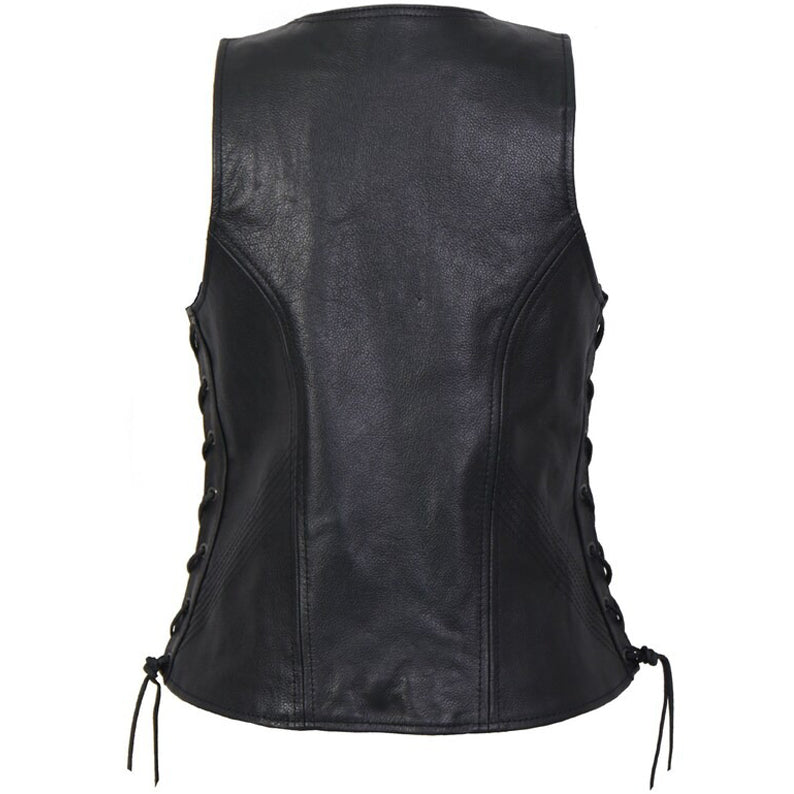 Ladies Side Lace Zip Up Hot Leathers Leather Vest