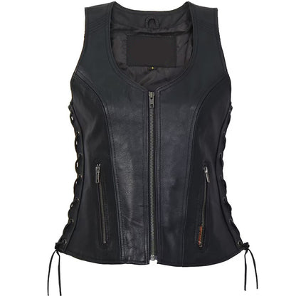 Ladies Side Lace Zip Up Hot Leathers Leather Vest